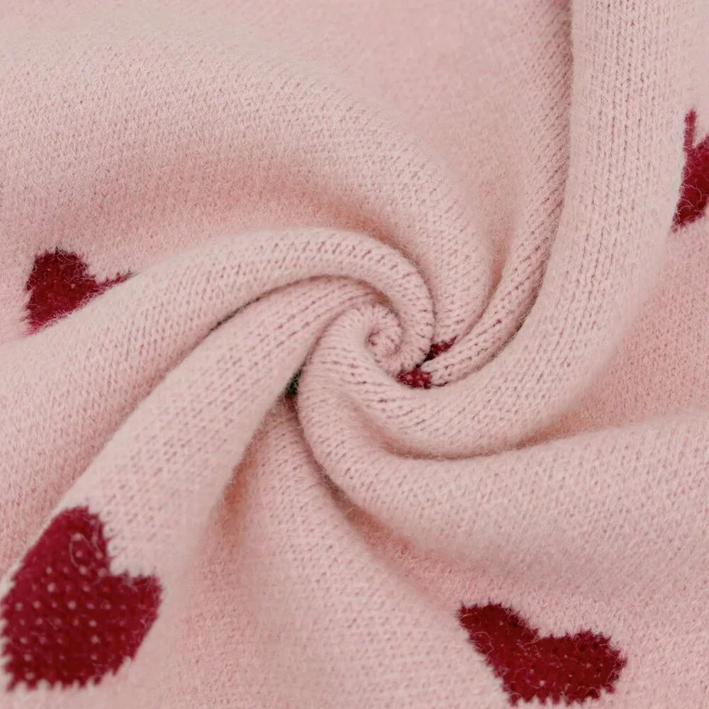 Dusty Pink Casual Women's Valentine Heart Loose-Fit Sweater